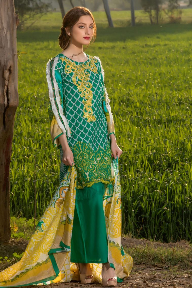 Refreshing Sea Green unstitched Pakistani pret dress by Firdous spring lawn 2018