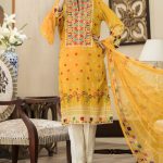 Refreshing Yellow unstitched Pakistani pret dress by Aiman Fahad Embroidered Chiffon Collection 2018