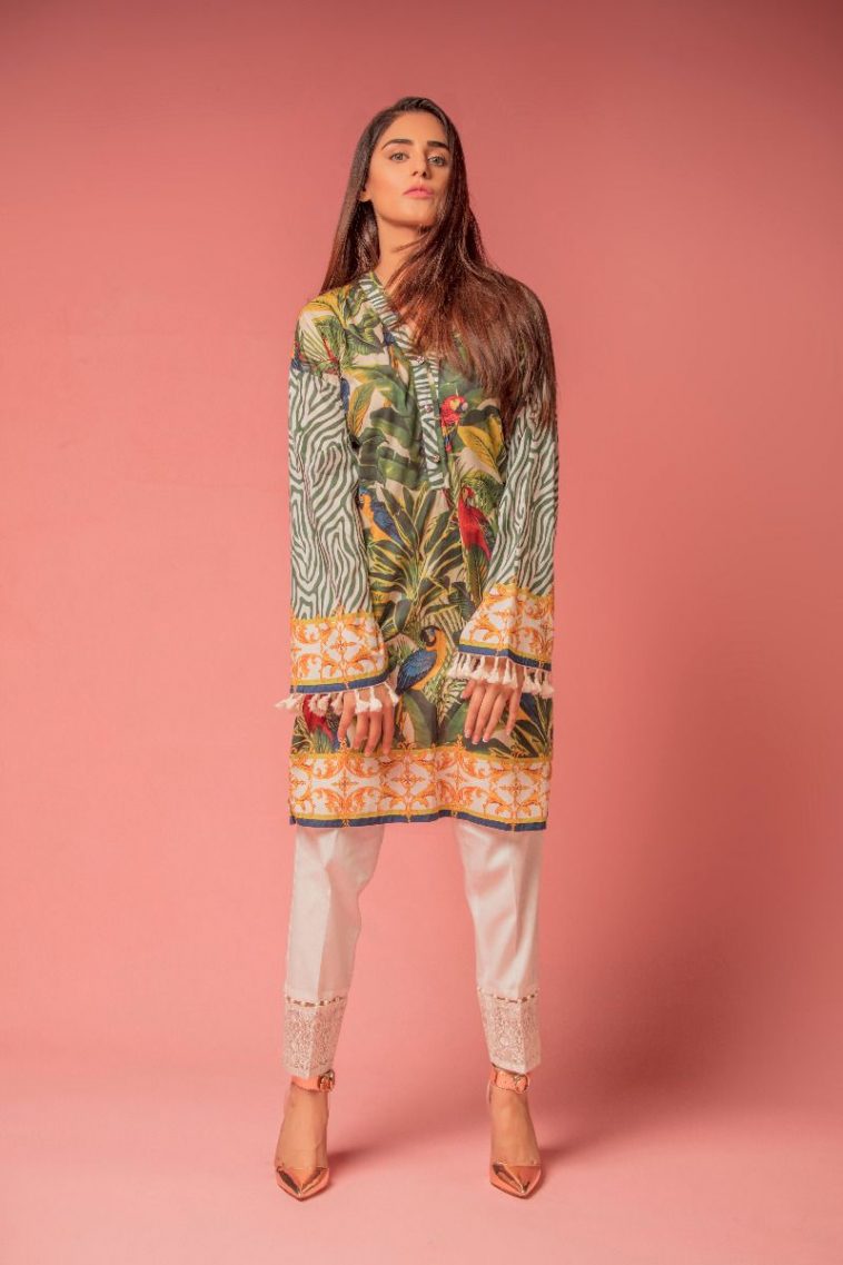 Refreshing ready to wear green kurti by nimsay casual pret collection 2019