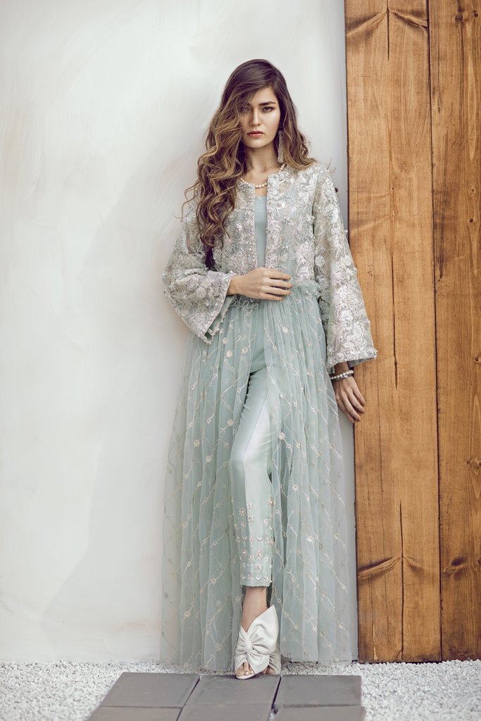Tint blue embrodiered ready to wear 2 piece dress by Suffuse by Sana Yasir semi formals 2018