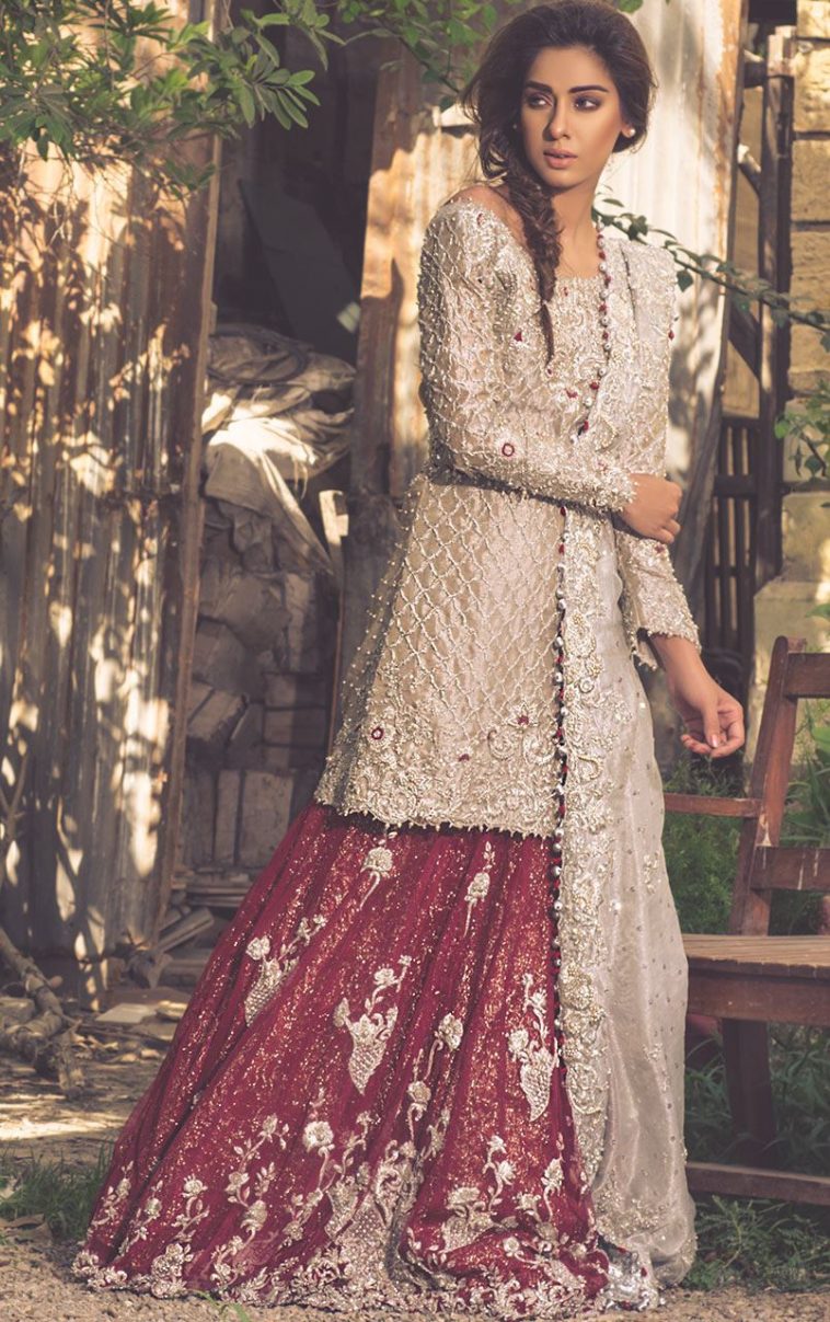 White and pink embellished Pakistani nikkah wear dress by Pakistani bridal suits