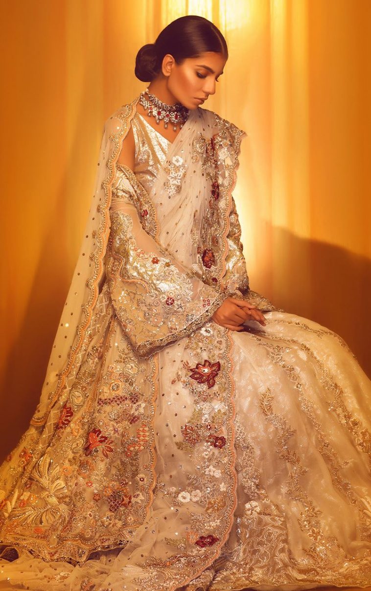 White embellished evening wear dress by pakistani wedding collection