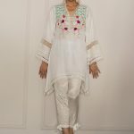 White ready to wear silk dress by Deepak Perwani luxury pret online 2018