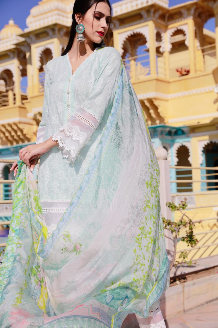 Beautiful Light green Pakistani unstitched dress by Images embroidered casuals 2018