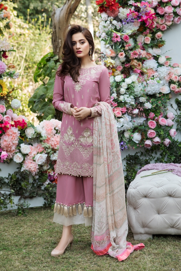 Beautiful Mauve embroidered Pakistani unstitched dress by Imrozia premium embroidered dresses 2018