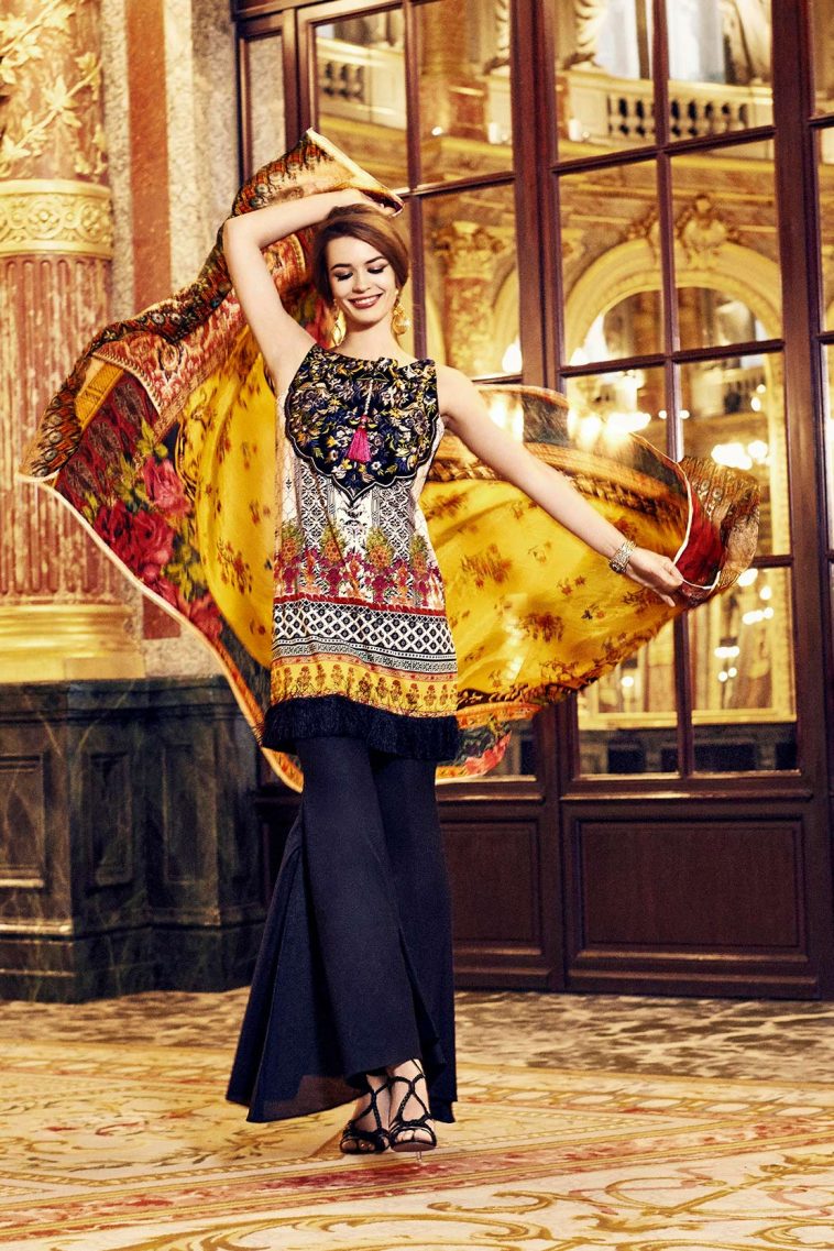 Beautiful Navy blue printed unstitched Pakistani pret wear by So Kamal spring dresses 2018