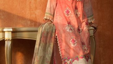 Beautiful beige 2 piece unstitched dress by LSM fabrics Lawn collection 2018