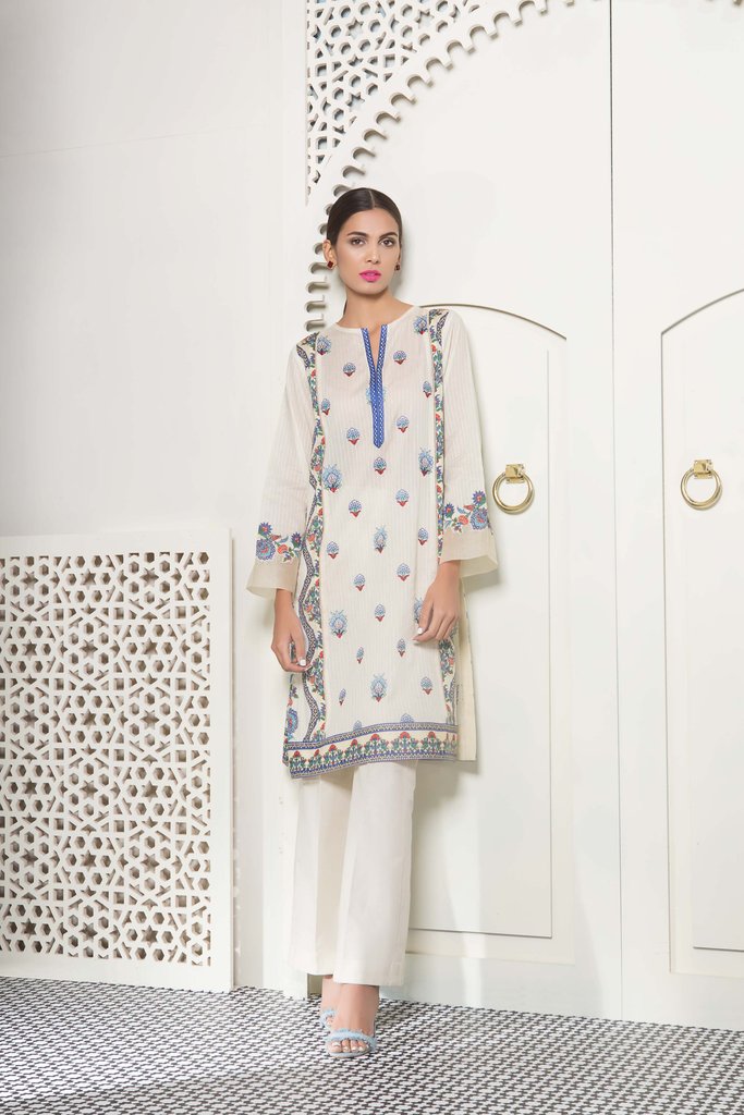 Beautiful blue printed unstitched Pakistani pret wear by Sapphire embroidered casuals 2018