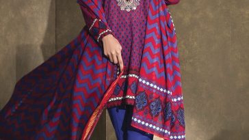 Beautiful purple 3 piece unstitched dress by Orient textile Lawn collection 2018