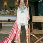 Beautiful white embroidered unstitched Pakistani pret wear by Sana Safinaz spring dresses 2018