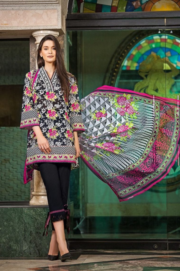 Black 3 piece Pakistani unstitched pret by Gul Ahmed casual clothes 2018