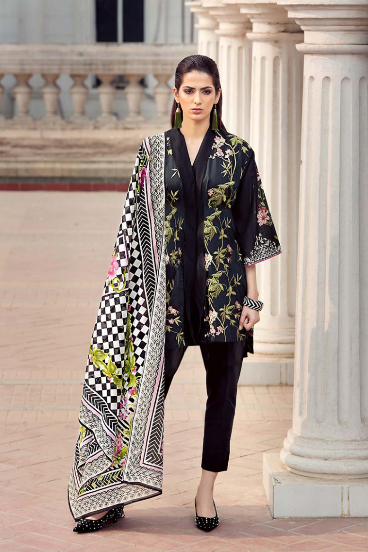 Blooming black stitched pret wear by Gul Ahmed embroidered collection 2018