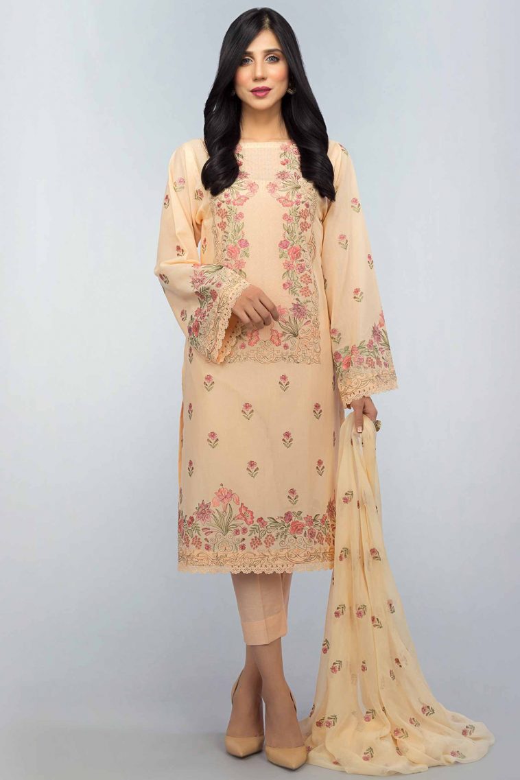 Buy Online Floral Trance Cream Unstitched Formal Pakistani Lawn Suit by Bareeze Clothing
