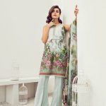 Bold and magnificent black colored three piece unstitched lawn dress by Baroque Fuchsia embroidered collection 2018