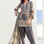 Bold and magnificent grey colored three piece unstitched lawn dress by Baroque embroidered collection 2018
