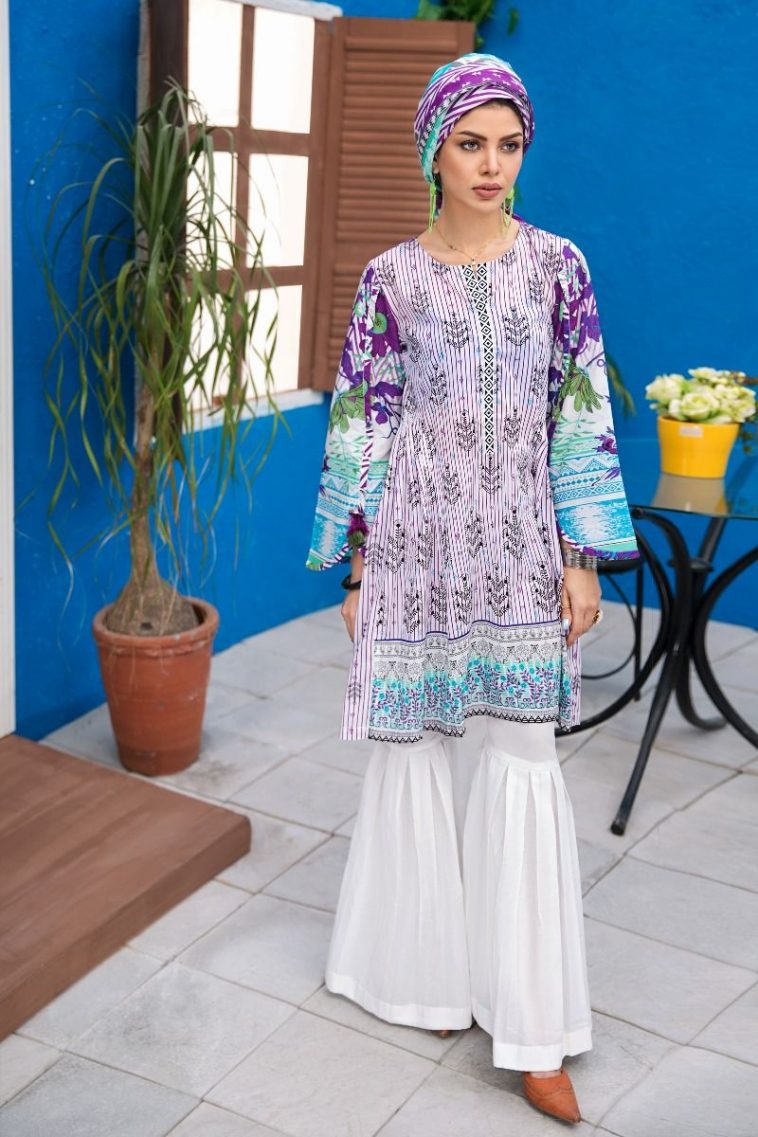 Bold and trendy purple colored three piece unstitched lawn dress by Gul Ahmed spring dresses 2018