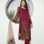 Buy this Chiffon 3 piece embroidered dress by Baroque Chantelle party wear collection 2018
