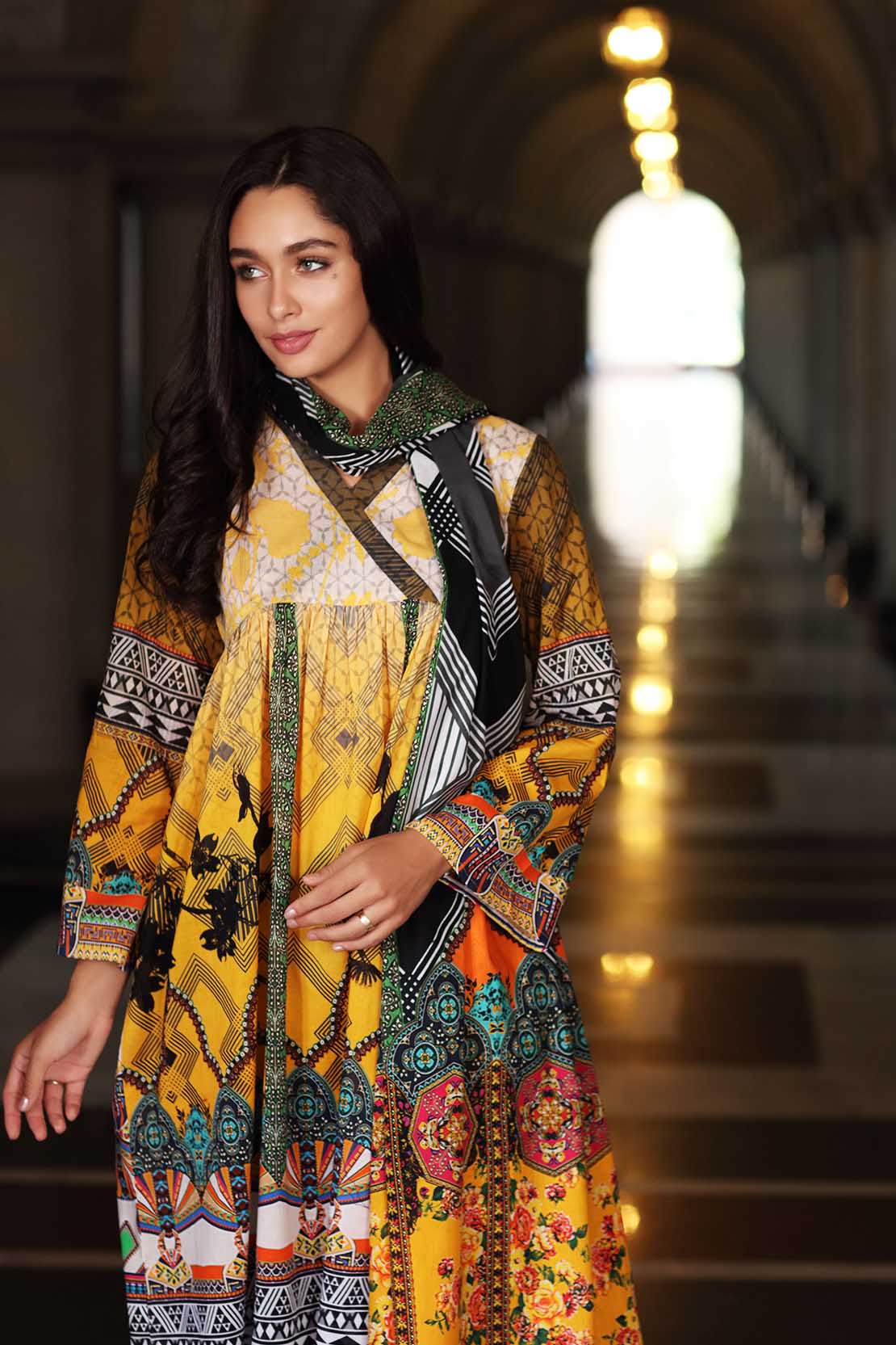 Buy this elegant Yellow lawn dress at a very reasonable dress by So Kamal 2 piece summer collection 2018