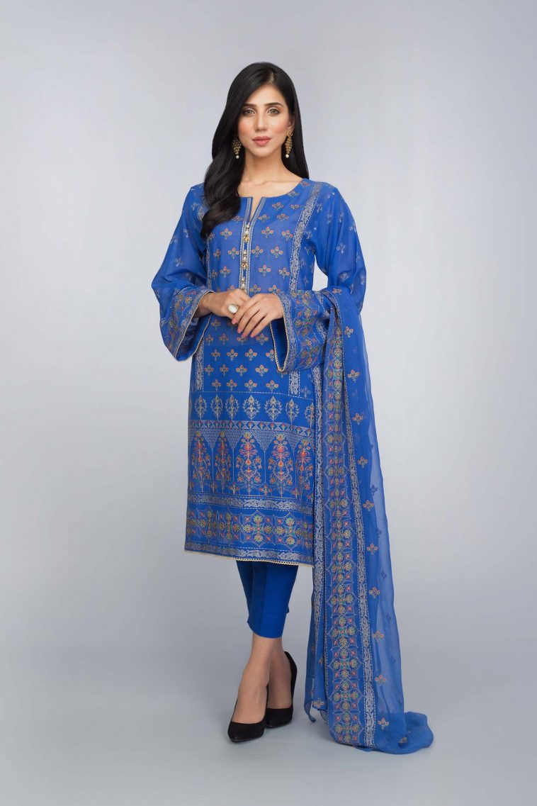 Buy Online Embroidered Blue Pakistani Lawn Suit Bareeze Eid Collection with Prices