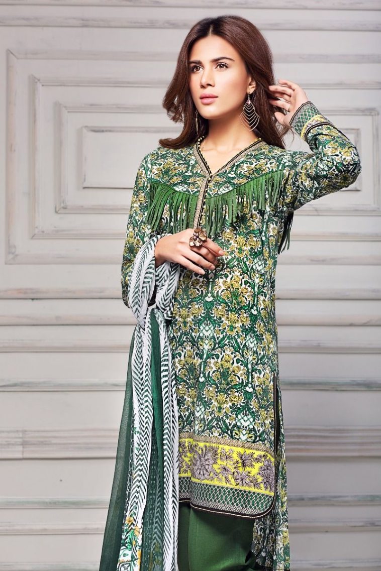Buy this elegant unstitched Chiffon dress at a very decent price of 2700 by Gul Ahmed Chiffon collection 2018