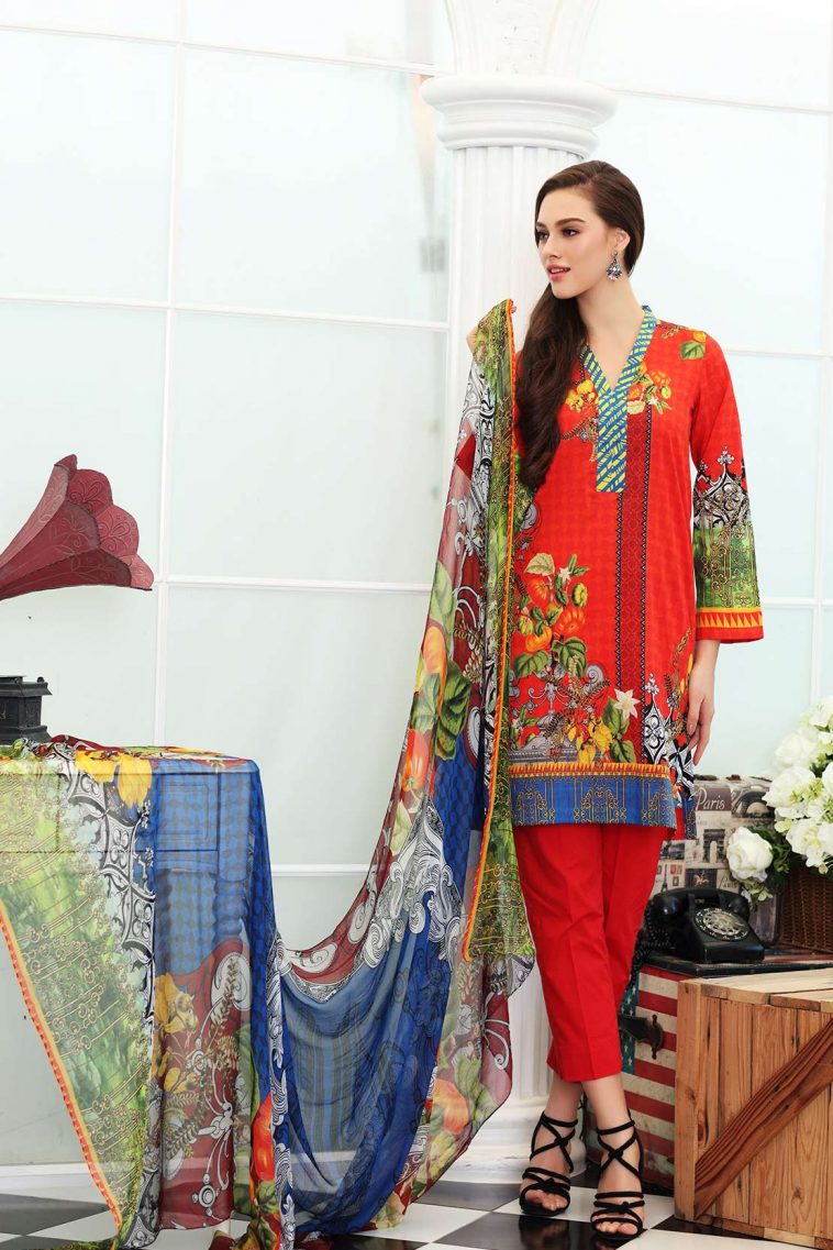 Buy this pretty embroidered stitched lawn dress available at a decent price at all online and off line stores by So Kamal Stitched collection 2018