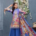 Classic and elegant ink blue colored three piece unstitched chiffon dress by Gul Ahmed embroidered casuals 2018