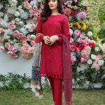 Elegant Scarlet 3 piece unstitched pret dress by Imrozia Premium spring collection 2018