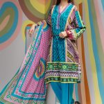Elegant ferozi 3 piece unstitched pret dress by Gul Ahmed spring collection 2018