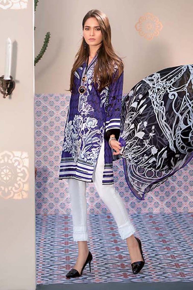 Elegant purple 3 piece ready to wear pret dress by Gul Ahmed Stitched collection 2018