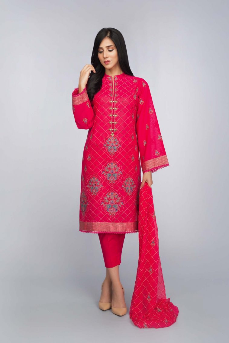 Buy Online Graceful Embroidered Pink Pakistani Dress by Bareeze Swiss Lawn 2018 Collection