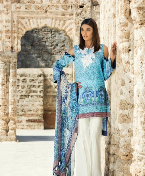 Graceful blue unstitched pret dress by Ivy prints spring collection 2018
