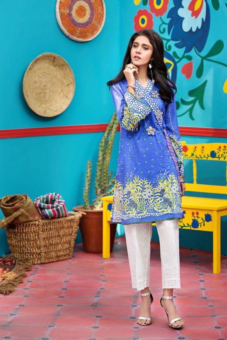 Graceful printed Blue piece unstitched pret by Gul Ahmed lawn dresses 2018