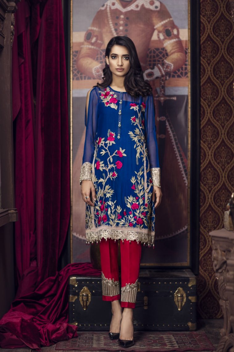 Ravish blue unstitched 3 piece pret dress by Imrozia Premium semi formal clothes 2018