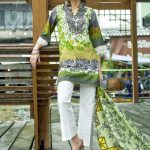 Refreshing Green unstitched Pakistani pret dress by Komal printed clothes 2018