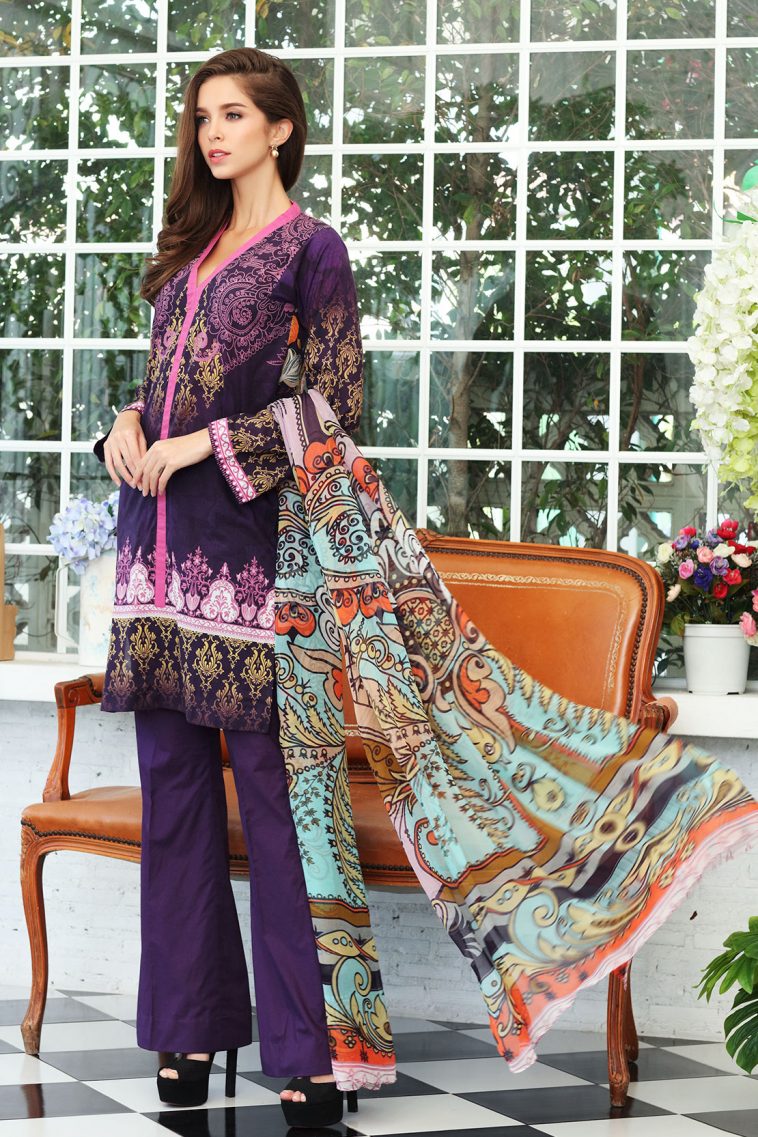 This elegant 3 piece ready to wear lawn dress available at a decent price of pkr4850 by So kamal online embroidered collection 2018