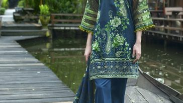 This elegant 3 piece unstitched Pakistani lawn dress available at a decent price of pkr2450 at all online and off line stores by Komal Printed dresses collection 2018