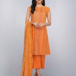 Buy Unstitched Orange Color Pakistani Lawn Suit by Bareeze Online UK
