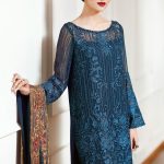 This elegant ready to wear metallic blue silk dress available at a decent price of pkr 9900 by Baroque luxury collection 2018