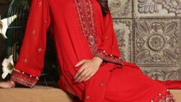 Blooming red ready to wear dress by Khas chiffon collection 2018