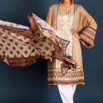 Buy Online Brown Printed Ready to Wear Pret Pakistani Lawn Embroidered Dress from Zellbury Volume 2