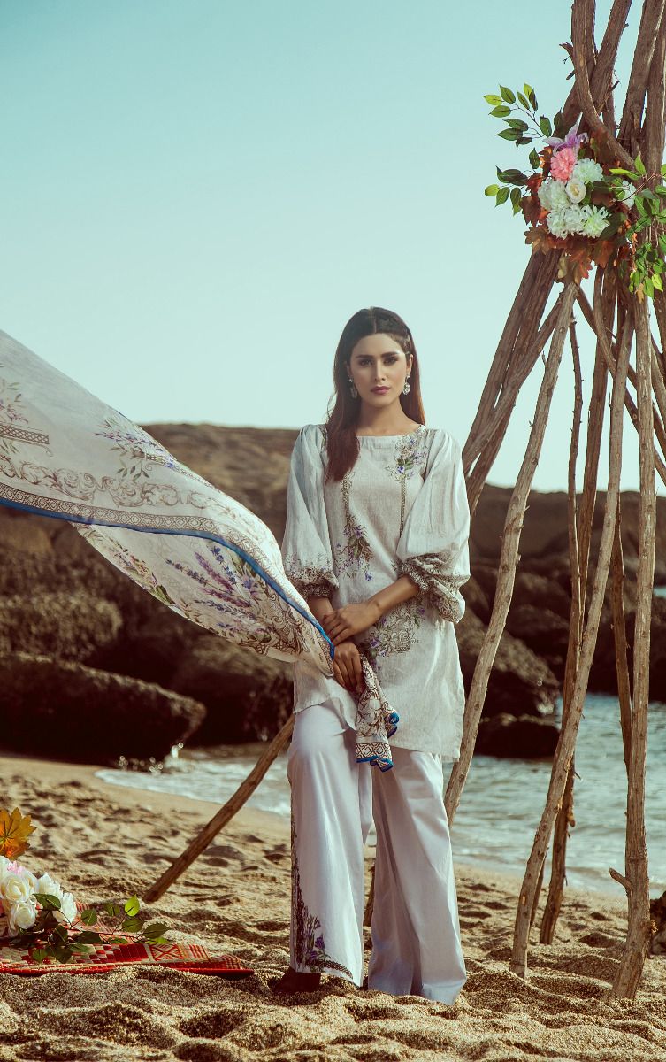 Buy White Dress by Zellbury Mid Summer Collection 2018 Online or Local Stores featuring Casual Lawn Shirt, Cambric Trouser and Chiffon Dupatta.