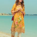 Graceful embroidered yellow 3 piece unstitched pret by Rangrasiya embroidered prets 2018