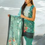 Green embroidered unstitched Pakistani pret wear by Khas summer prets