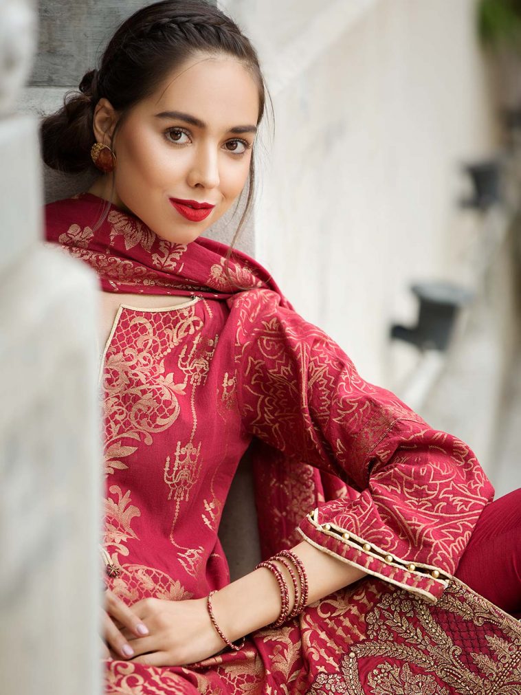 Beautiful 3 piece eid dress in red by Eden robe Pakistani dresses in Uk