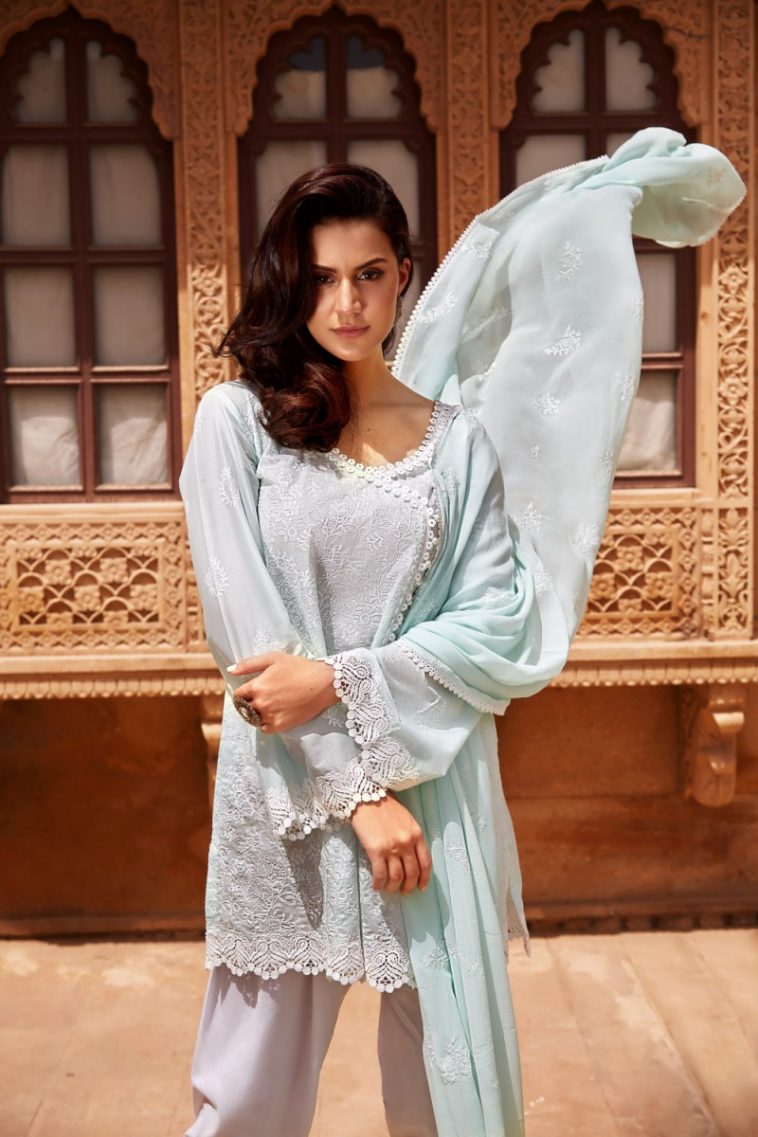Beautiful green stitched pret wear Images Eid collection in Paris