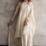 Beautiful white organza 3 piece stitched dress by Nida Azwer traditional embroidered dresses 2018