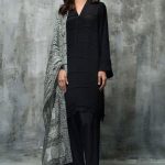 Crepe pleated ready to wear black dress by Nida Azwer evening wear 2018