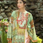 Elegant green 3 piece unstitched pret dress by Paras Eid collection 2018