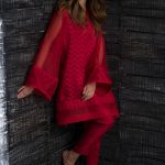 Hot red cotton net 2 piece Pakistani dress by Nida Azwer contemporary collection 2018