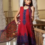 Hot red embroidered lawn dress by Eden robe Pakistani dresses in Uk